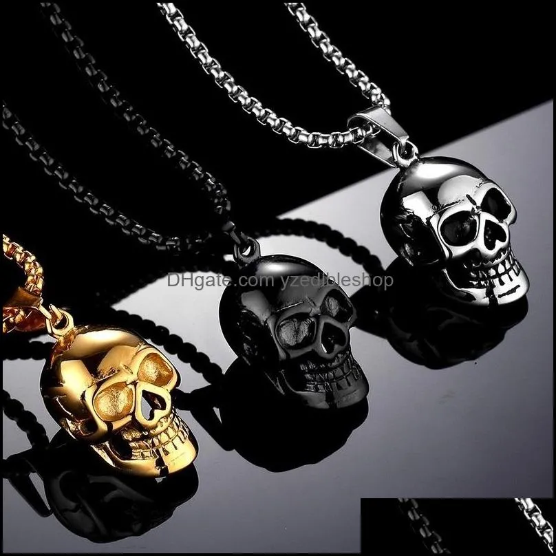 skull necklaces stainless steel jewelry gothic accessories chain mens locket festival halloween gift skull titanium steel yzedibleshop