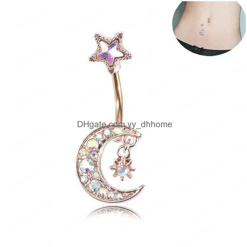 sexy star moon navel belly button rings belly piercing crystal steel woman body jewelry barbell women accessories