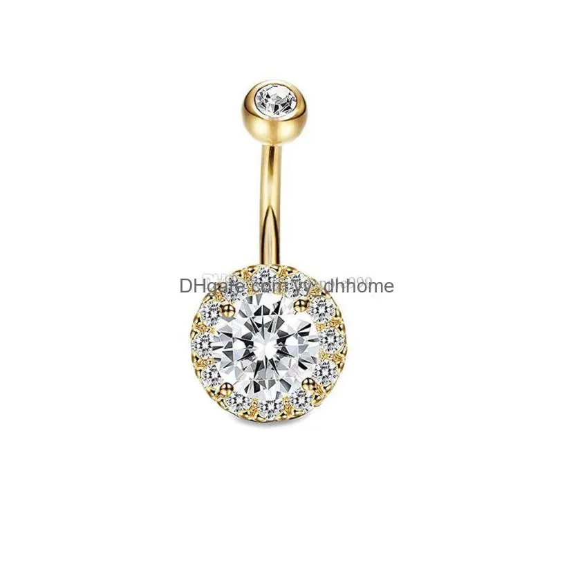 2019 316l stainless steel flower crystal navel bars gold belly button ring navel piercing jewelry
