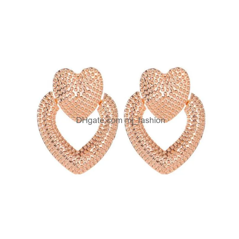 fashion jewelry heart earrings hollowed metal double peach heart stud earrings