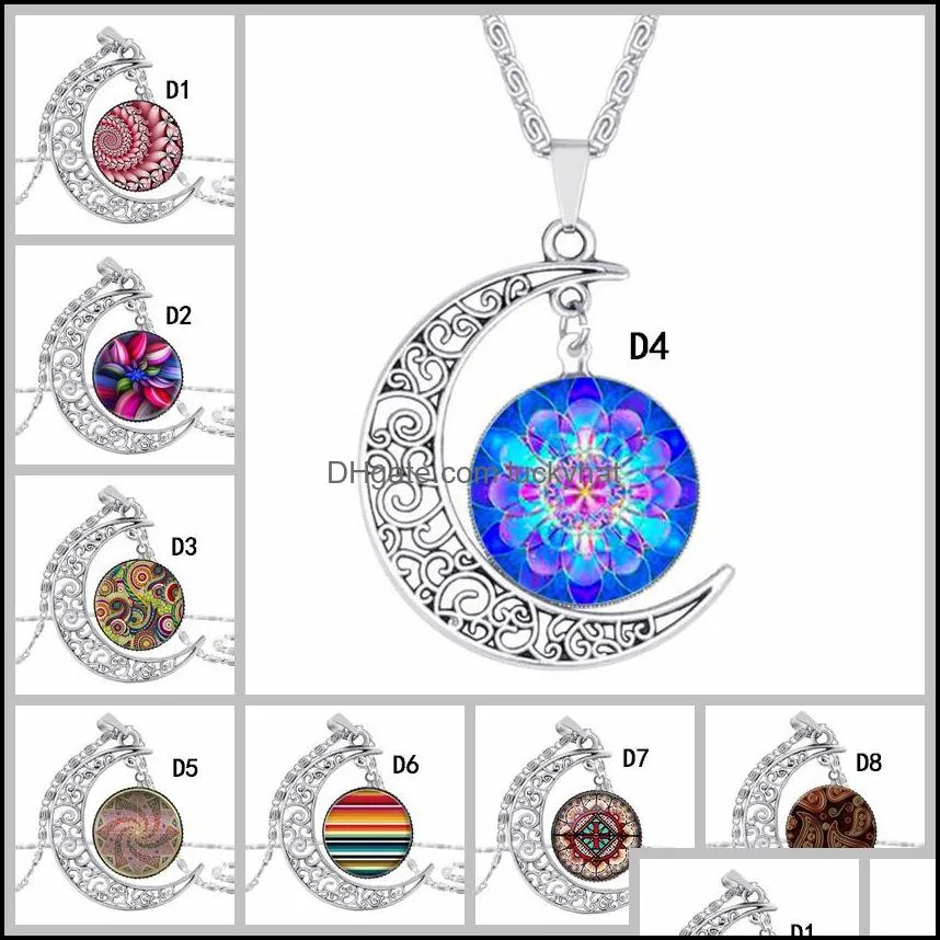 84 design cabochons glass moon necklaces for women men tree of life zodiac sign flower wolf nebula space galaxy pendant chains jewelry