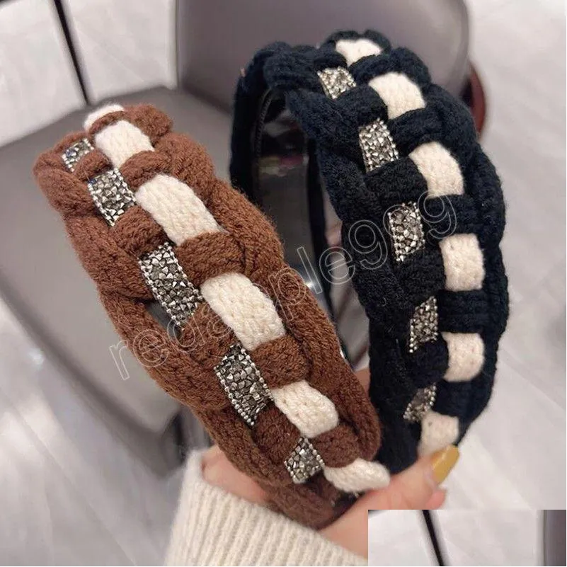 fashion women headband wide side knitted hairband winter handmade braided turban girls hair accessories