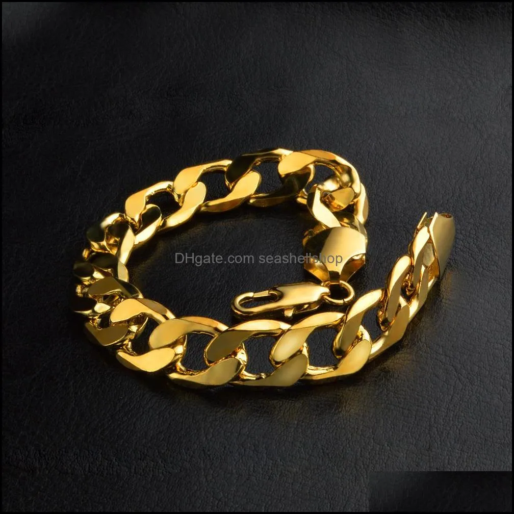 men 18k gold plated bracelets 6mm 8mm 10mm 12mm cuban link chains bangle for women rapper hip hop jewelry gift