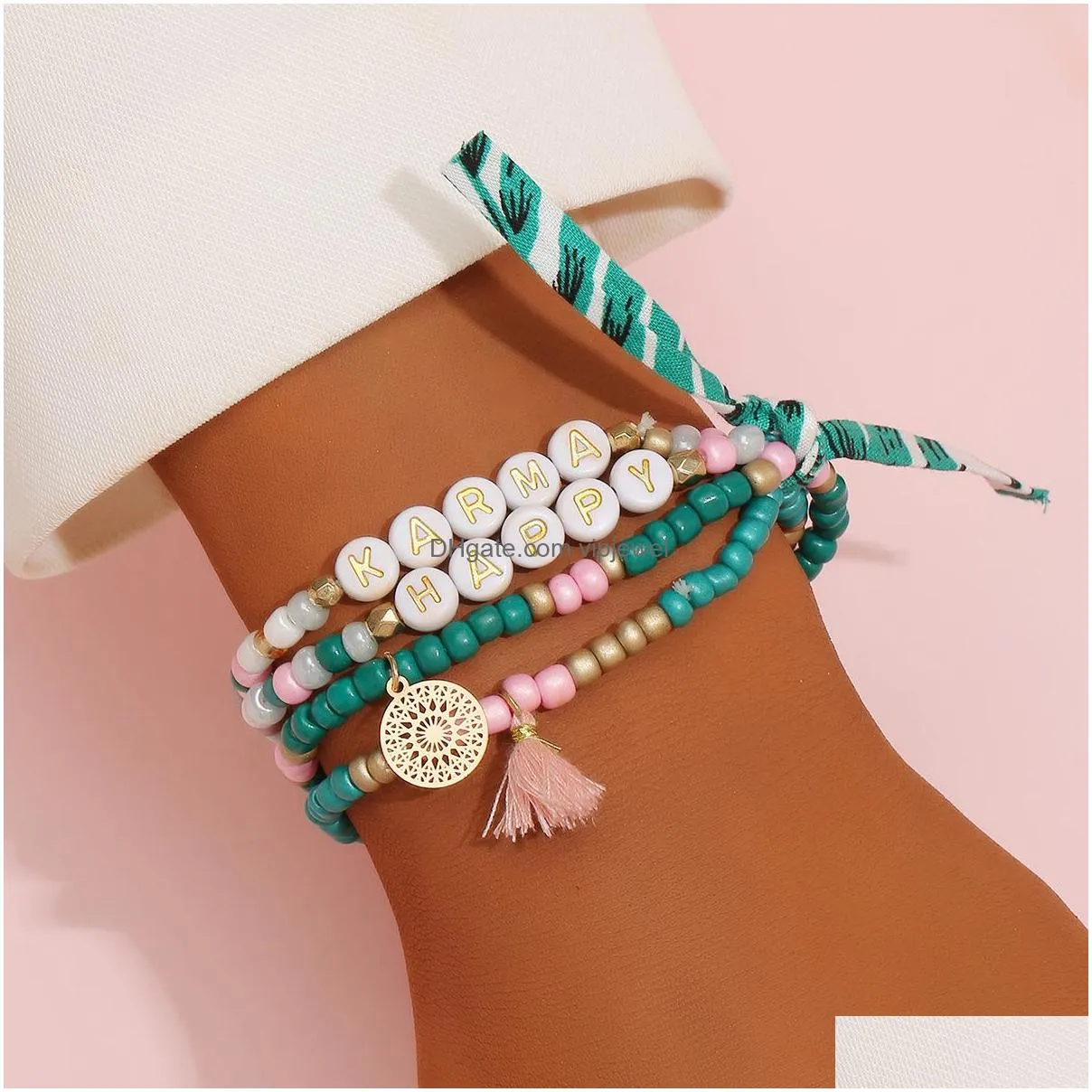 bohemian fashion jewelry strands string bracelet mixed beads ancor tassel pendant charms beaded bracelets