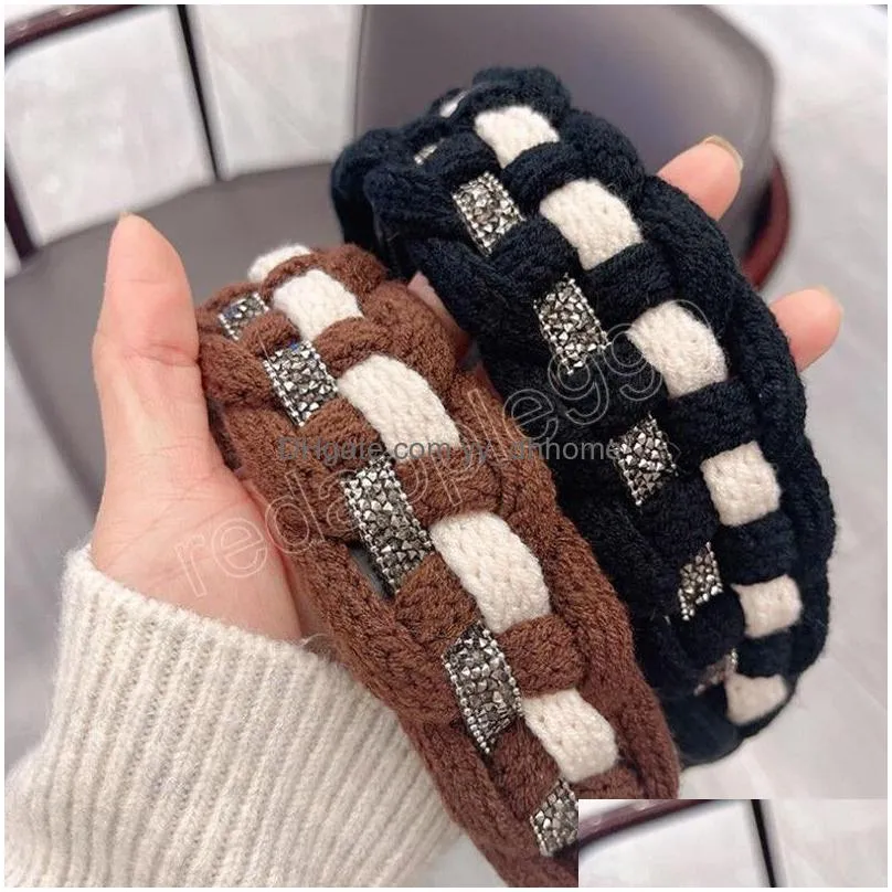 fashion women headband wide side knitted hairband winter handmade braided turban girls hair accessories