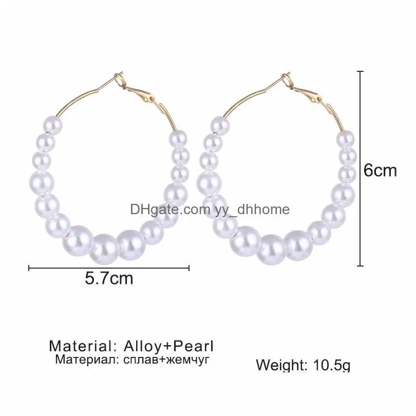 bohemian white imitation pearl hoop earrings for women gold big circle earrings korean jewelry brincos statement earrings bijoux