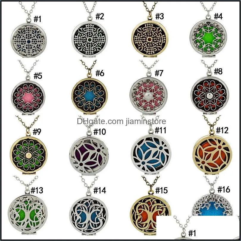 18 styles  oil diffuser necklaces opening hollow floating aromatherapy locket pendant link chain for women fashion jewelry