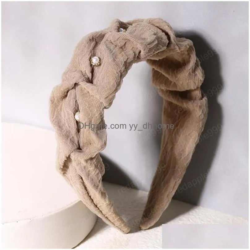 fashion women headband warm autumn winter hairband pleated headwear solid color casual hair accessories