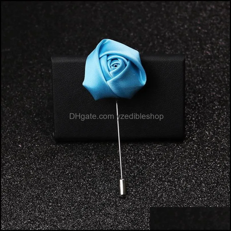 fabric rose flower brooch pins for mens uniform coat clothes badge lapel pin male wedding party engagement bridegroom jewelry