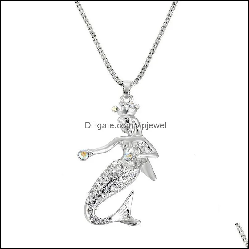 mermaid pendants necklaces for women fashion long chains necklaces enamel crystal necklace beautiful mermaid necklace vipjewel