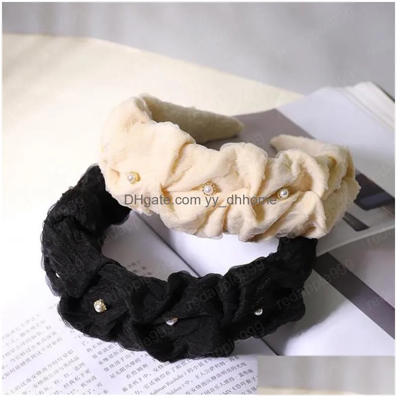 fashion women headband warm autumn winter hairband pleated headwear solid color casual hair accessories