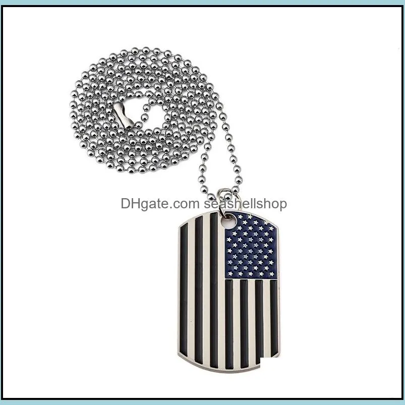 hip hop american national flag pendant necklaces men s square usa military card charm bead chain for women rapper fashion jewelry