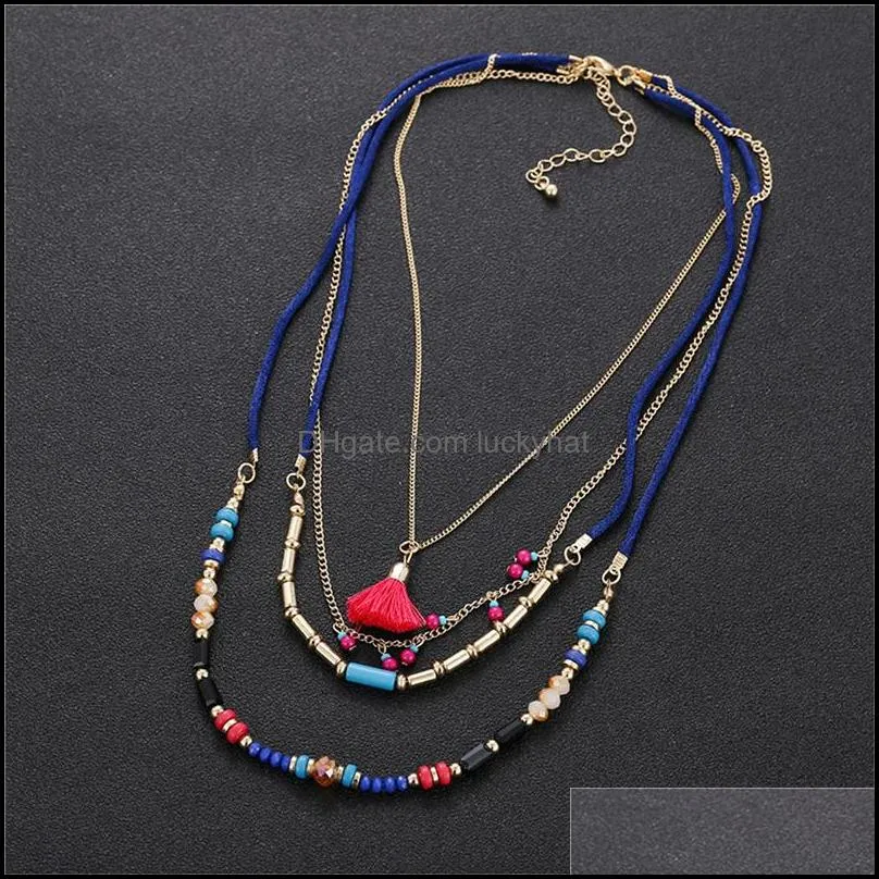women multilayer beaded necklaces fashion bohemian ethnic style handmade tassel pendant necklace girls jewelry gift