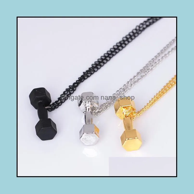 pretty dumbbell pendant beautifully necklace for women fitness bodybuilding gym fit barbell necklace fitness men jewelry long chain nanashop