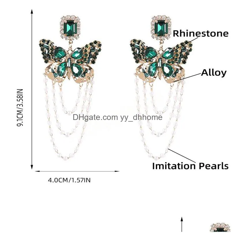 fashion rhinestone imitation pearl butterfly earrings party dangle earrings womens elegant jewelry