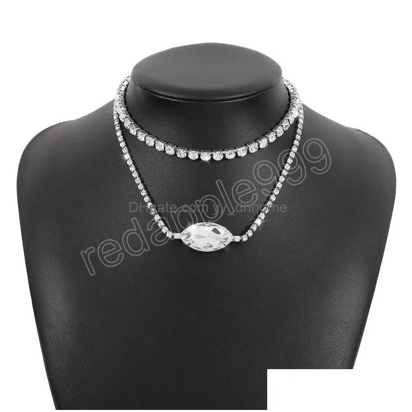 luxury large bling rhinestone pendant necklace for women wedding bridal water drop sexy crystal choker jewelry gifts