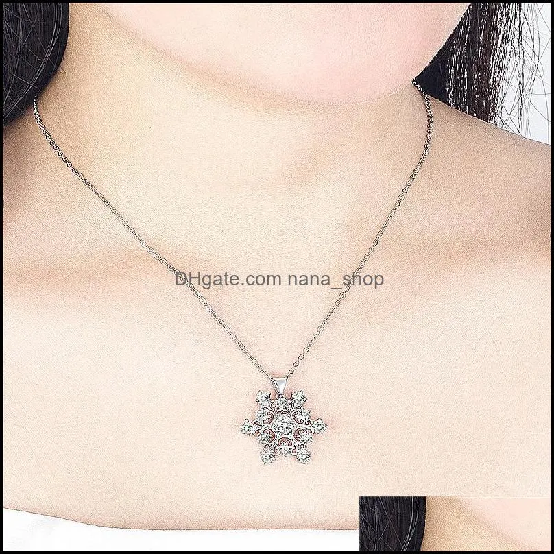 snowflakes necklace with crystal cz stone for women girls snowflake shining crystal necklace rhinestone snow pendants nanashop