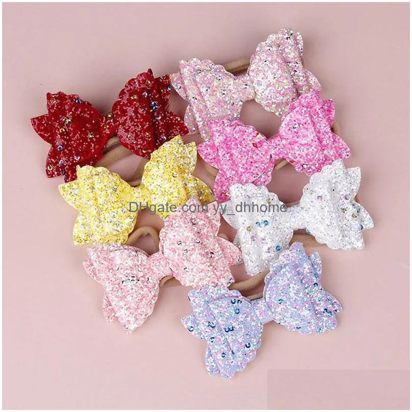  infant baby girls glitter shiny sequin bowknots headbands toddler stretchy hairwrap childrens princess hairbands hair accessories