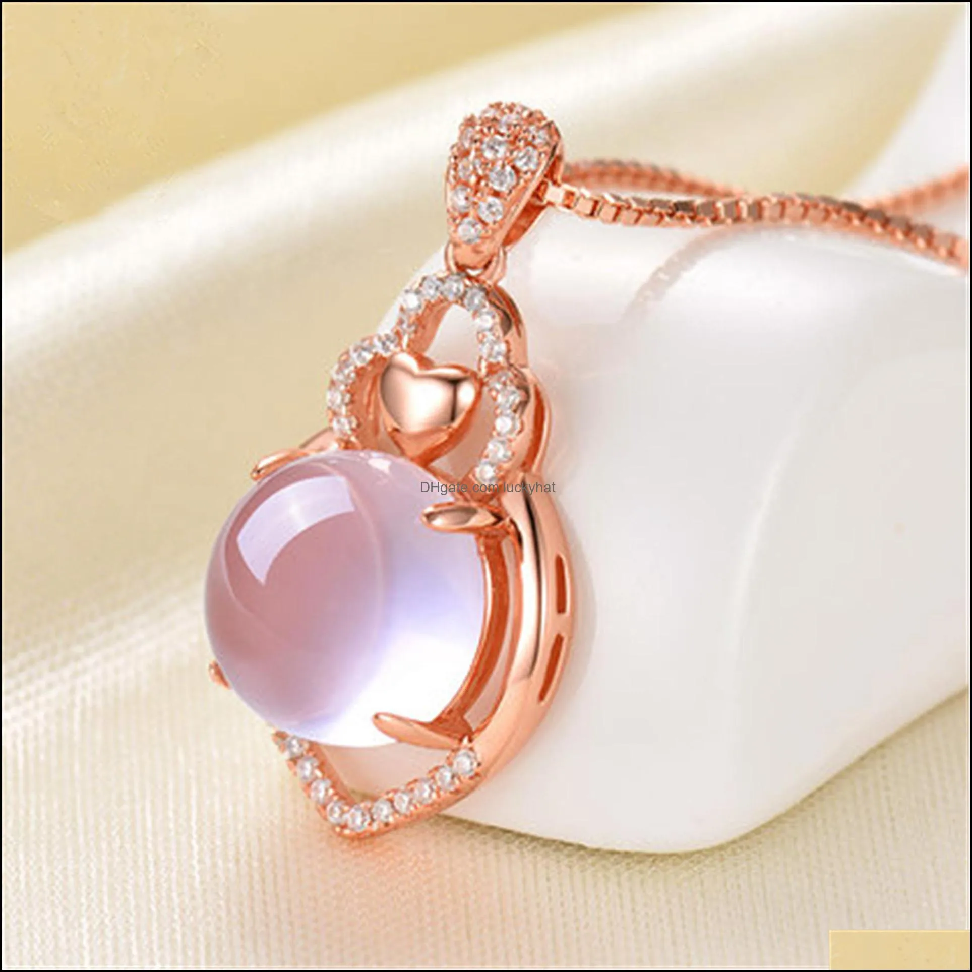 pink opal chokers necklaces ross quartz necklace for wedding women sweet jewelry girls gift rose gold necklace luckyhat