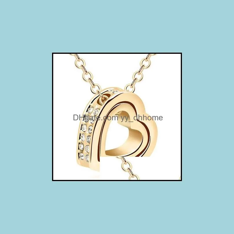 necklace pendants fashion womens heart crystal charm pendant chain necklace silver plated jewelry chains necklace yydhhome