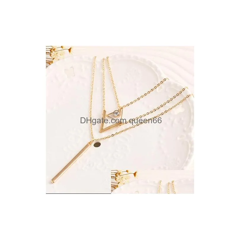 fashion jewelry multi layer necklace geometry vintage pendant chain necklace