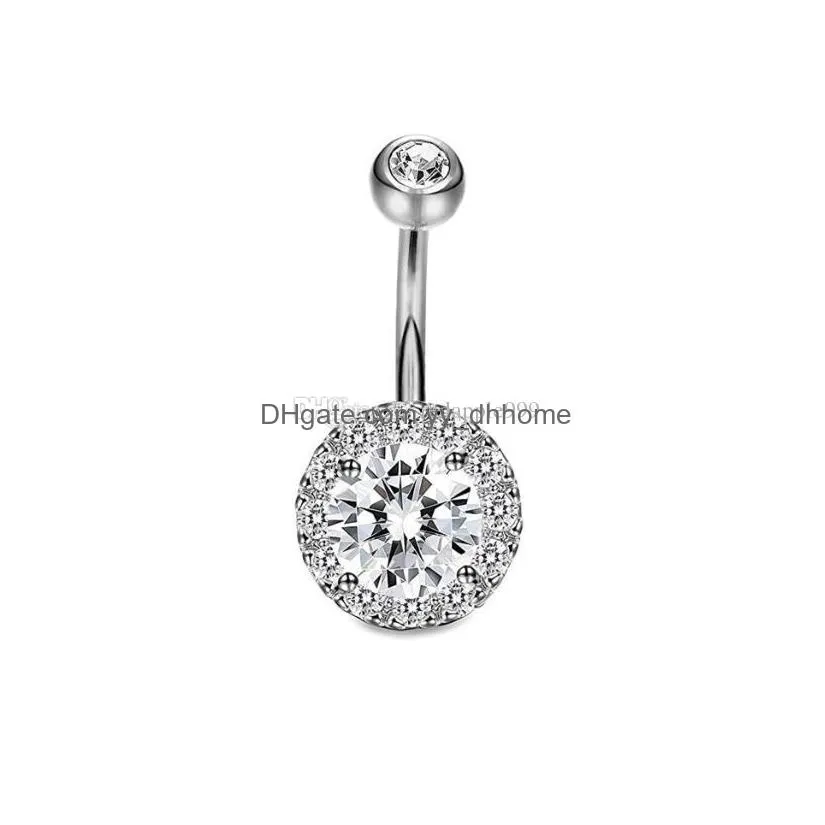 2019 316l stainless steel flower crystal navel bars gold belly button ring navel piercing jewelry