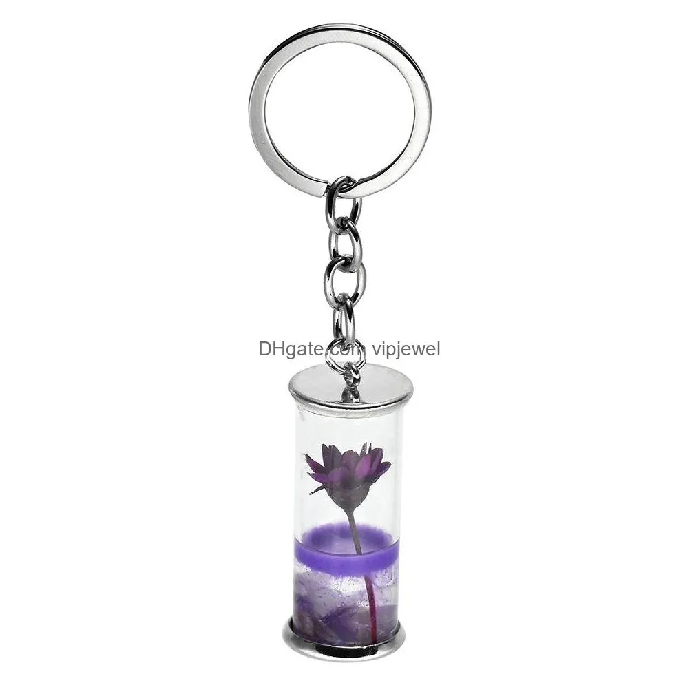 fashion jewelry bottle pendant key chain glass dry flower keychains pendant key ring