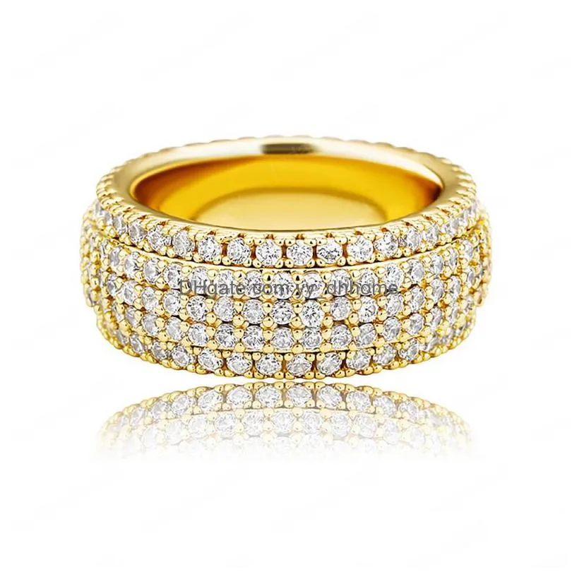 5 layer zirconia band ring full micro pave cubic zirconia rings high quality hip hop fashion jewelry for men women