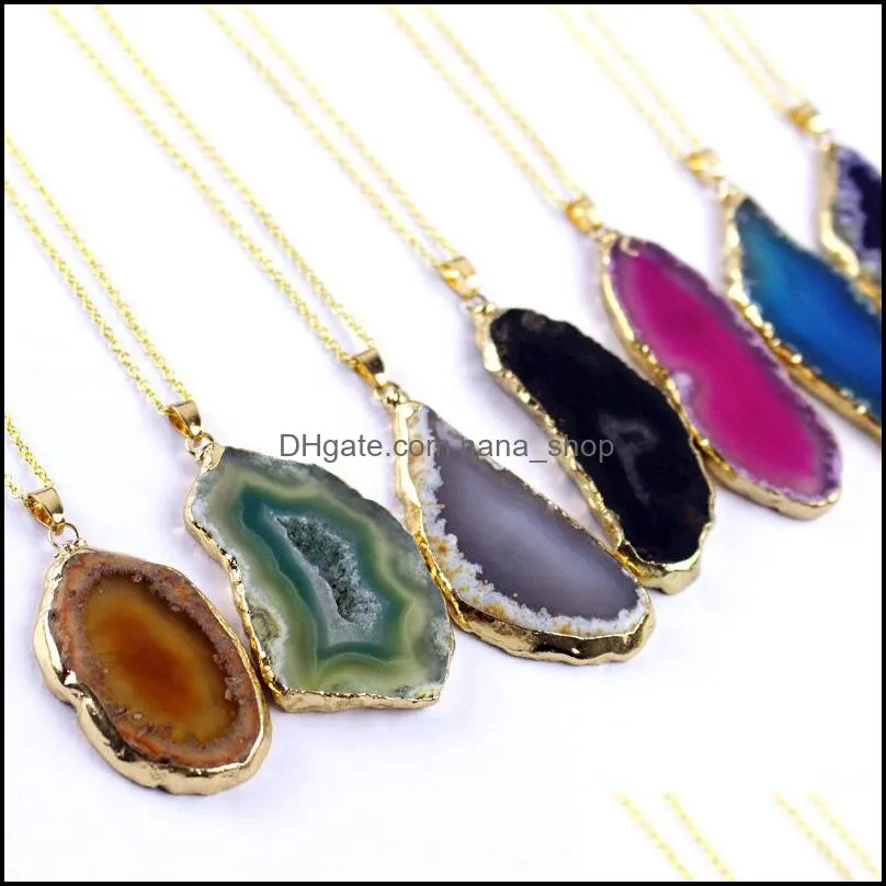 natural stone pendant necklace onyx charms pendants multicolor slice irregular natural agat crystal stone quartz pendant diy fit nanashop