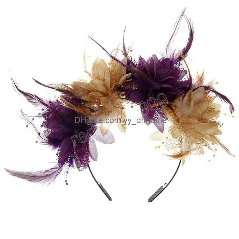 colorful flower feather headband with beads festival halloween party fashion hair band hair hoop performance hair accessories