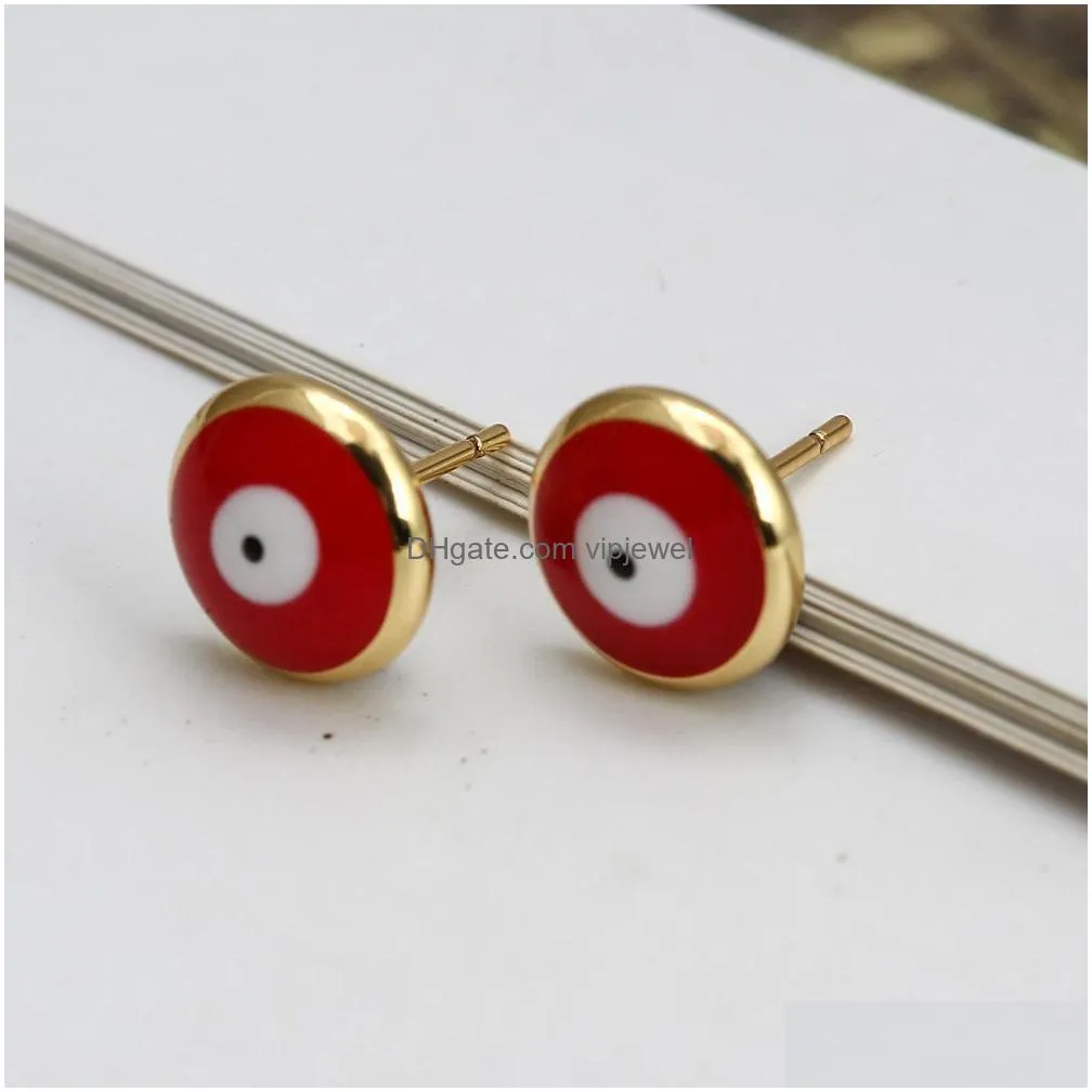 fashion jewelry evil eye stud earrings for women drop glaze rounded oval blue eye earrings