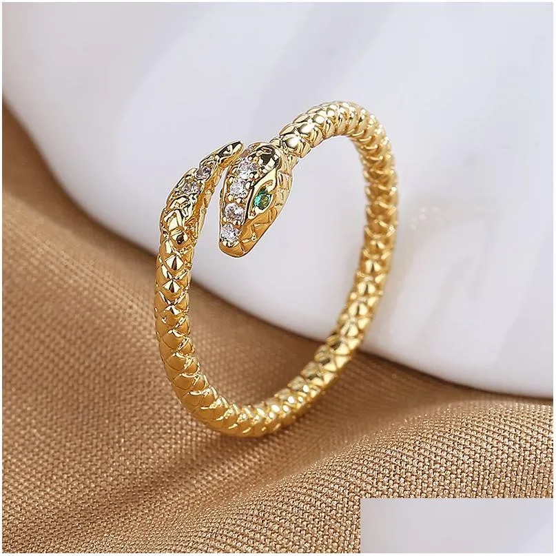 fashion jewelry copper gold plated snake ring for women zircon snakes opening rings