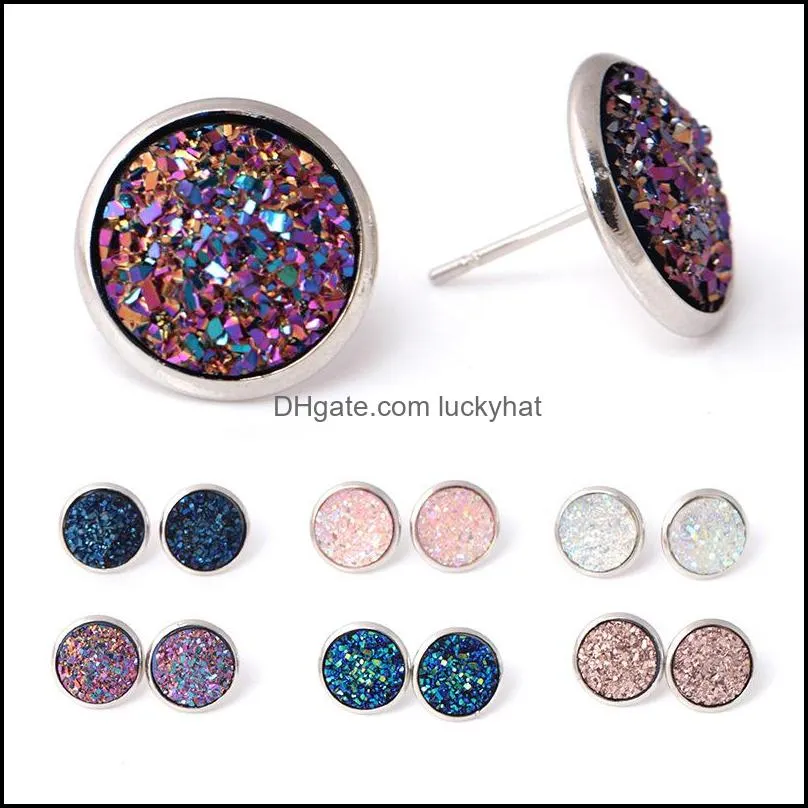 luxury druzy stud earrings for women bling resin drusy stone earrings girls fashion jewelry in bulk