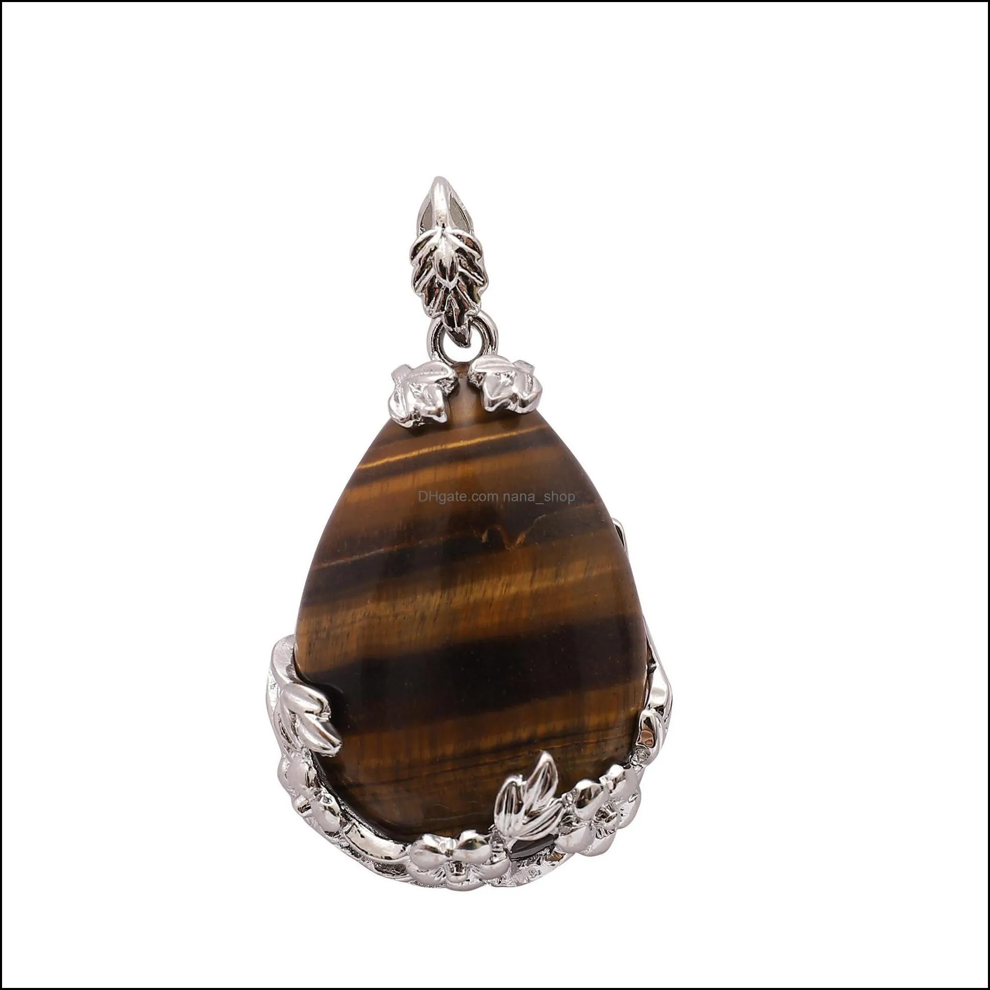 natural stone pendant necklace drop bezel flower gem necklace exquisite necklace nanashop