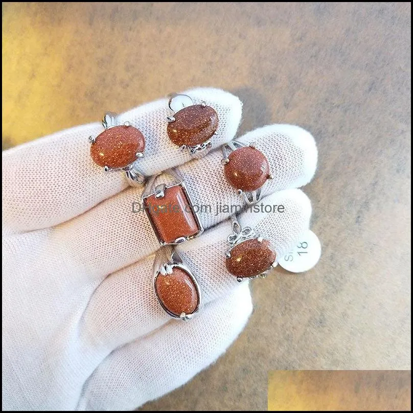 mix size natural stone solitaire rings for women 10 colors different shapes tiger eye stone ring girls fashion jewelry gift