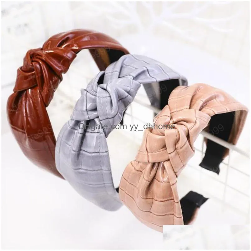  fashion cracked leather headband women pu hairband soft classic turban hair band solid adult hair accessories