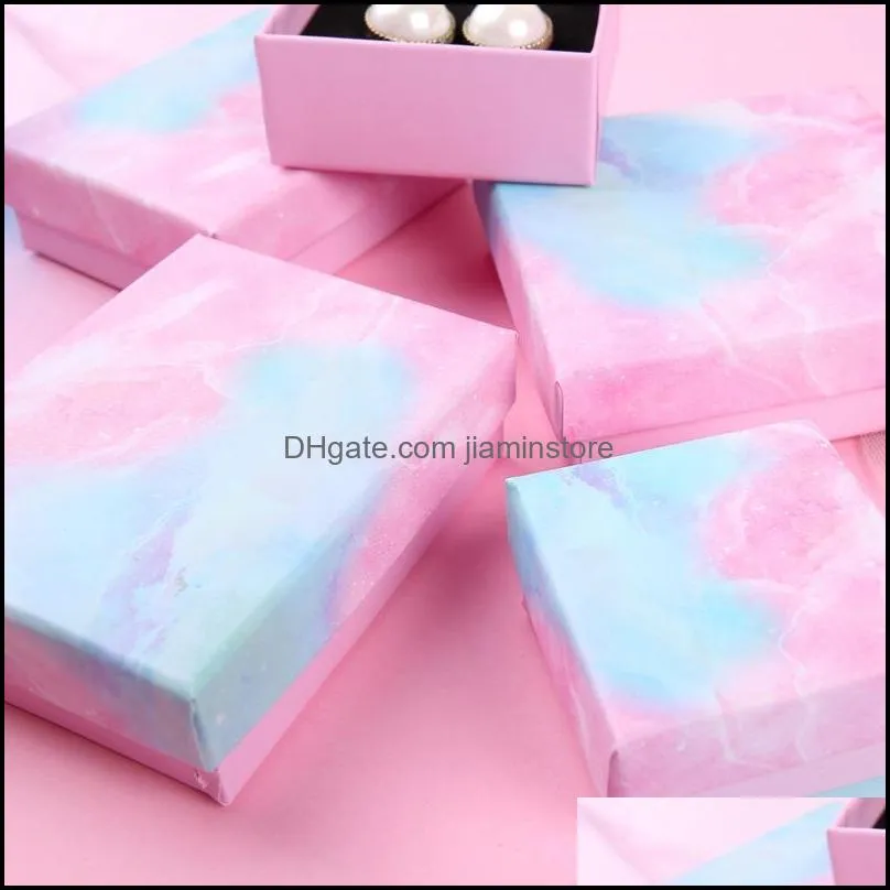 fashion marble print diy handmade jewelry box gradient cloud gift packaging paper case small  necklace earrings set packagings