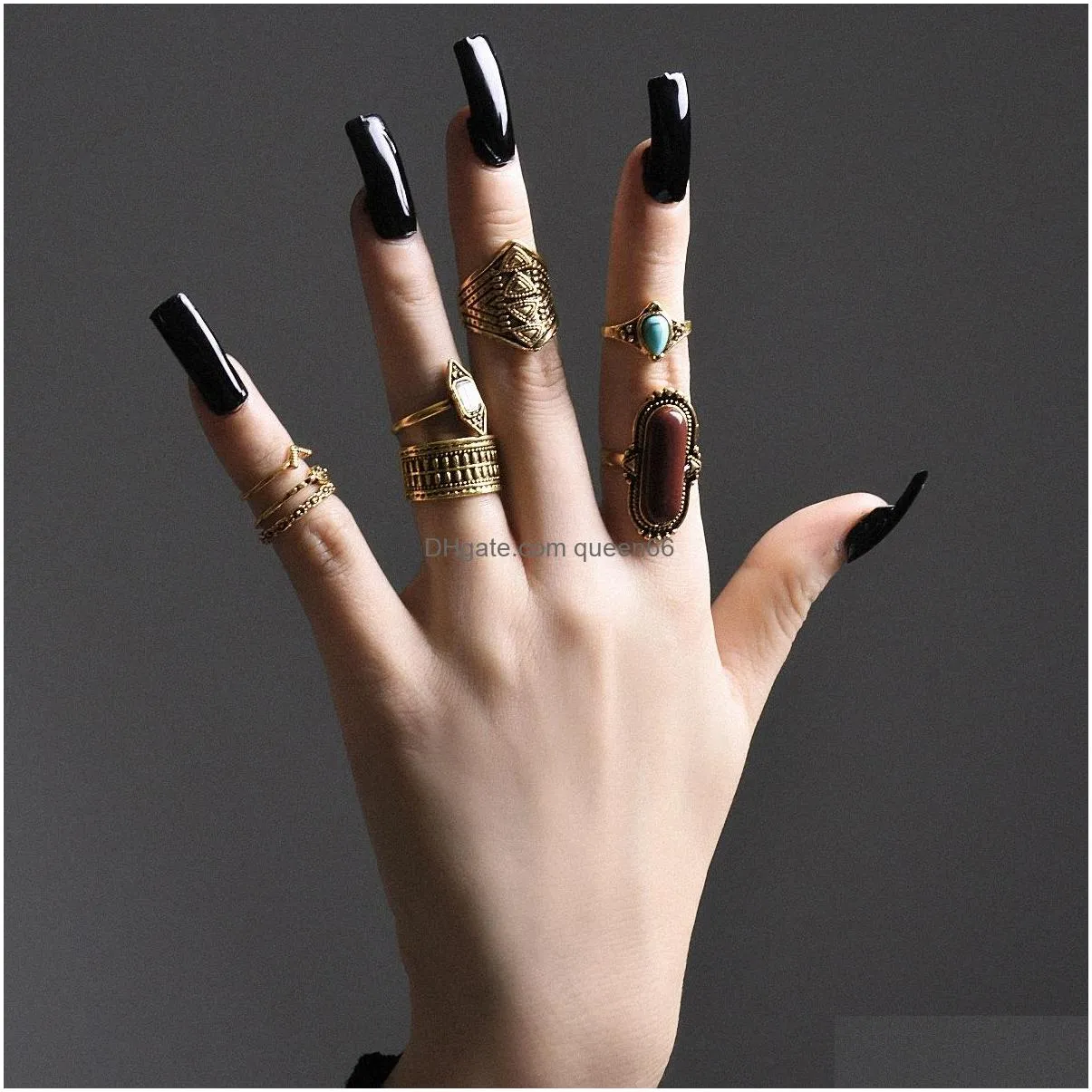 fashion jewelry knuckle ring set gold pine rings exaggerated midi rings sets 8pcs set