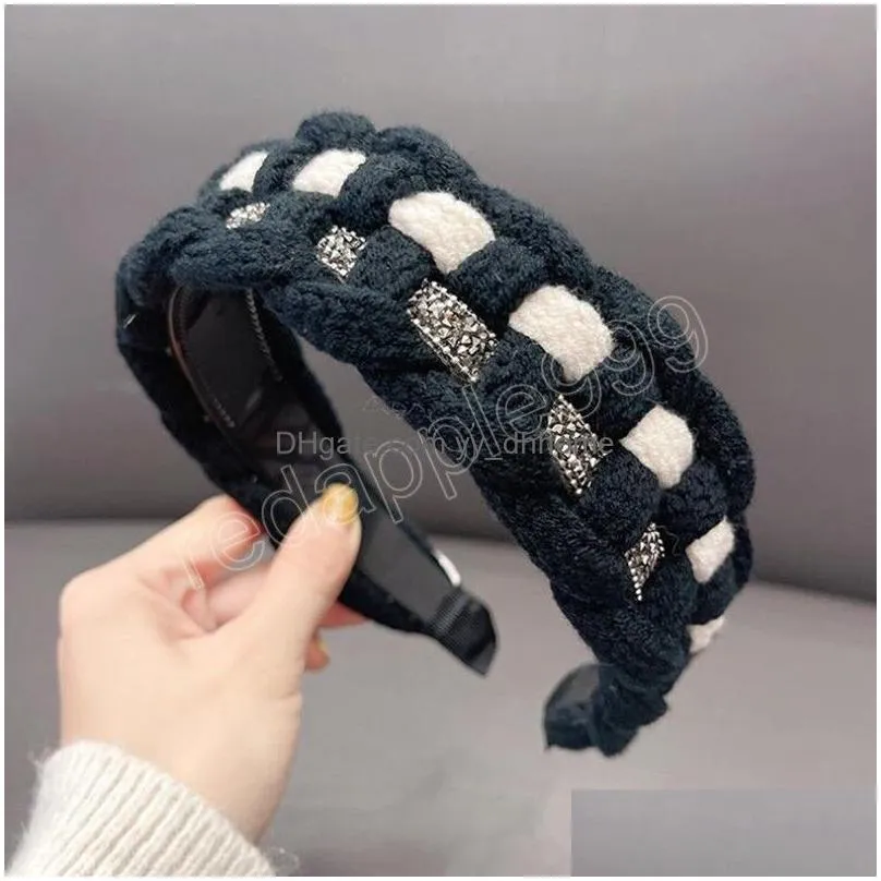 fashion women headband wide side knitted hairband winter handmade braided turban girls hair accessories