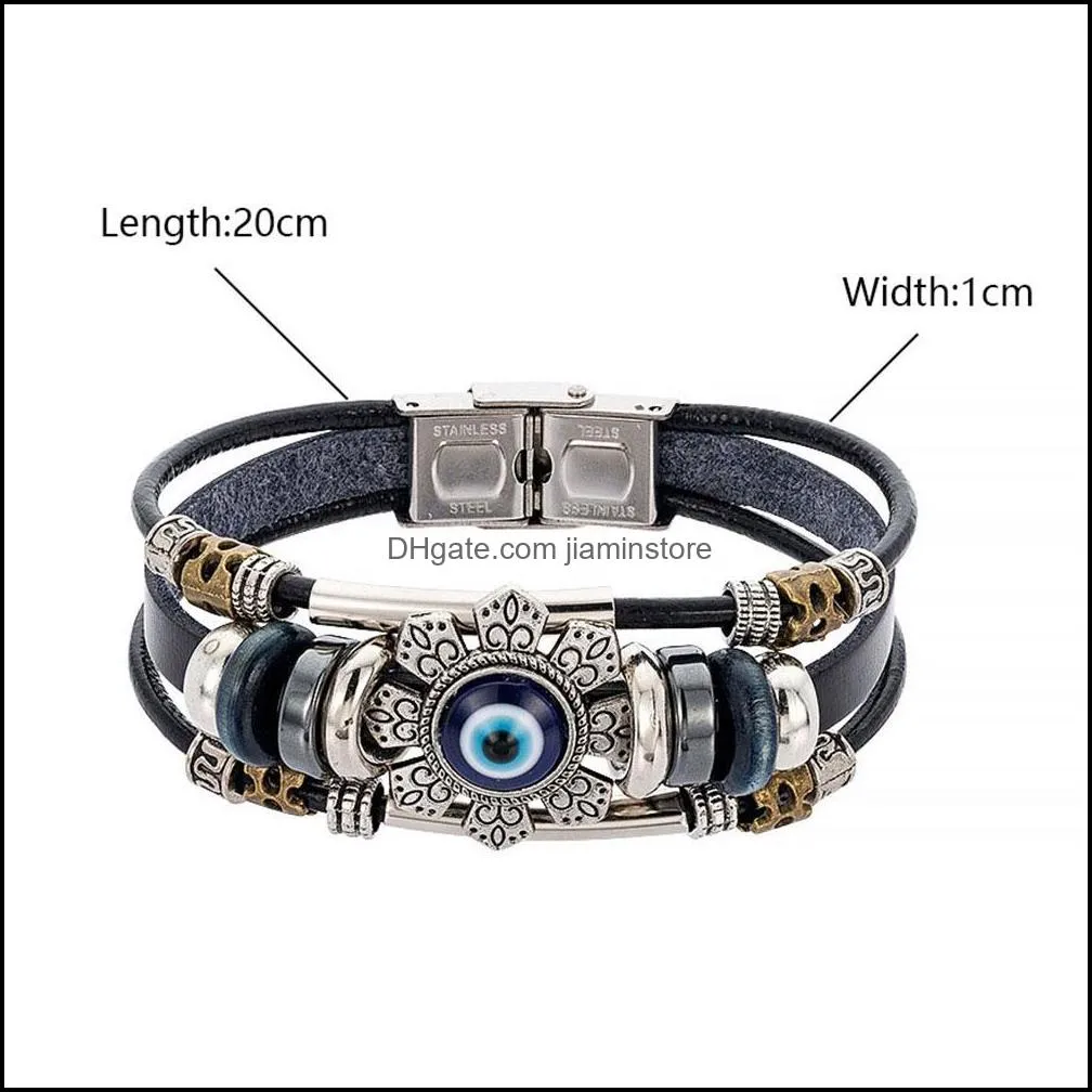 punk lucky eye turkish evil eye charm bracelets for men women handmade jewelry multilayer black leather bangle female gift