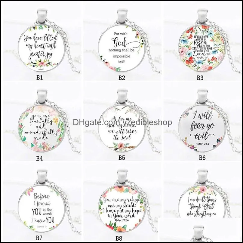  scriptures flower necklaces for women men religion bible letter glass cabochons pendant chains fashion girls jewelry gift