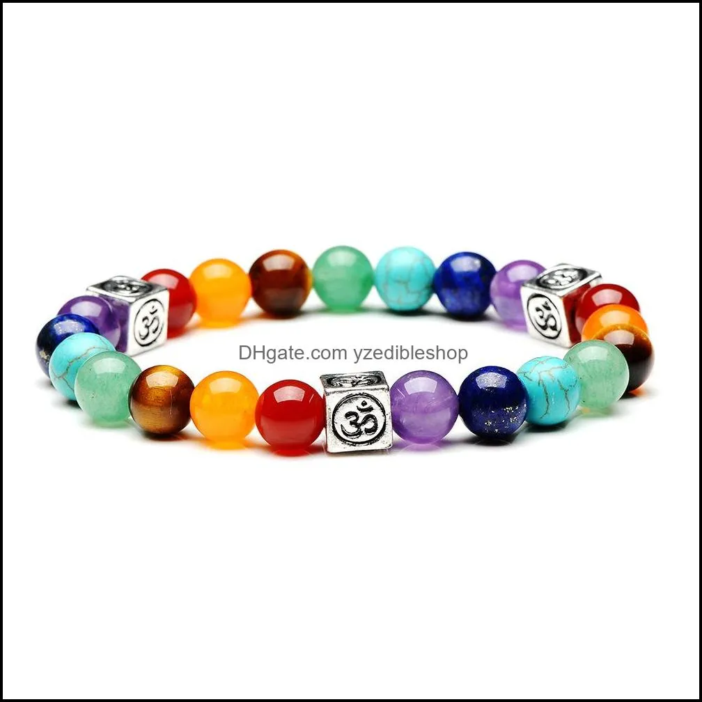 8mm 7 chakra charm beaded chains bracelets for women men natural healing crystals stone prayer beads elasticity bangle fashion yoga