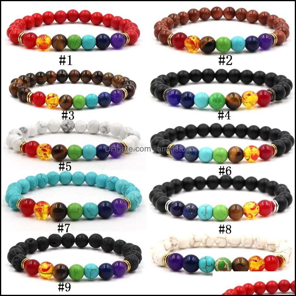 7 chakra bracelet men black lava rock healing balance beads reiki buddha prayer natural stone yoga bangle for women fashion jewelry