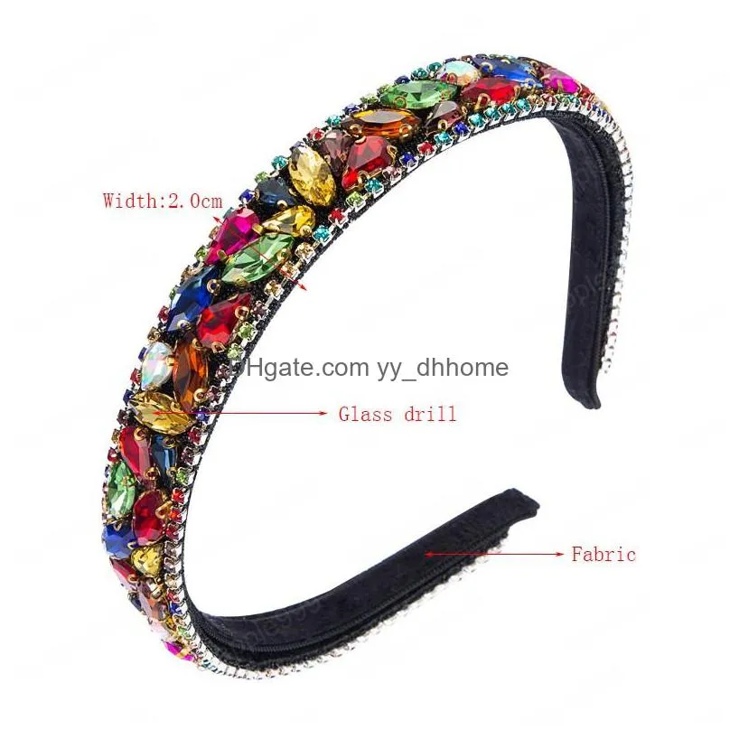 luxury korean geometric crystal headband elegant color rhinestone beaded hairband girl party hair accessory headpiece