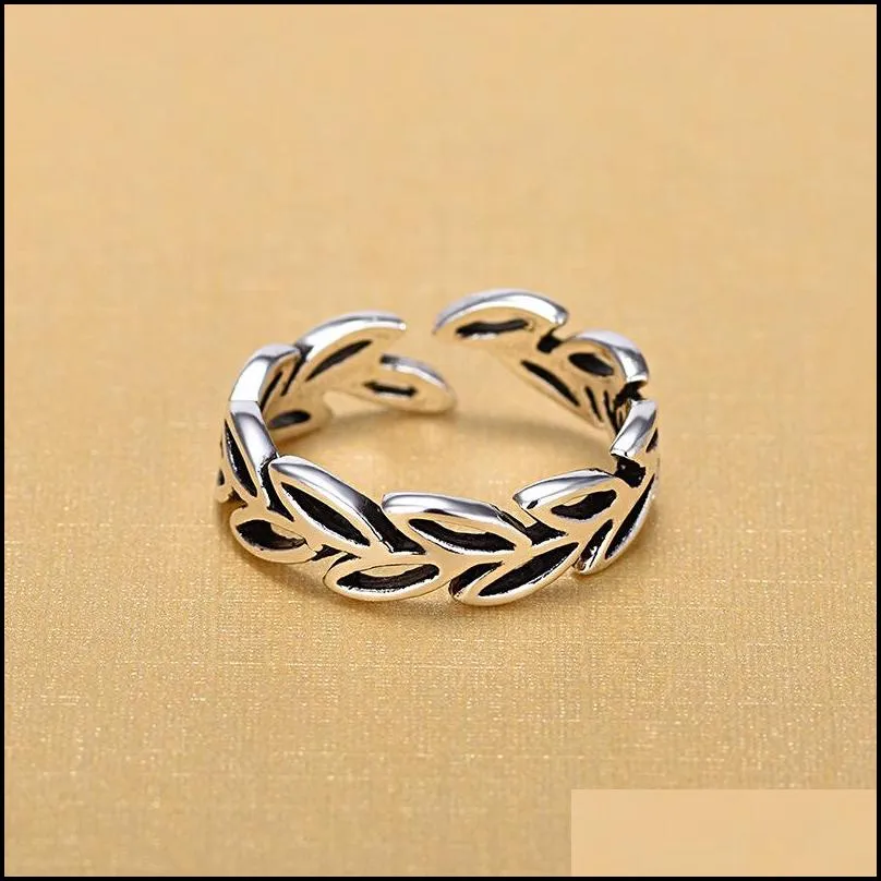 vintage silver copper ring for women men simple style retro leaves knot open ring fashion jewelry gift