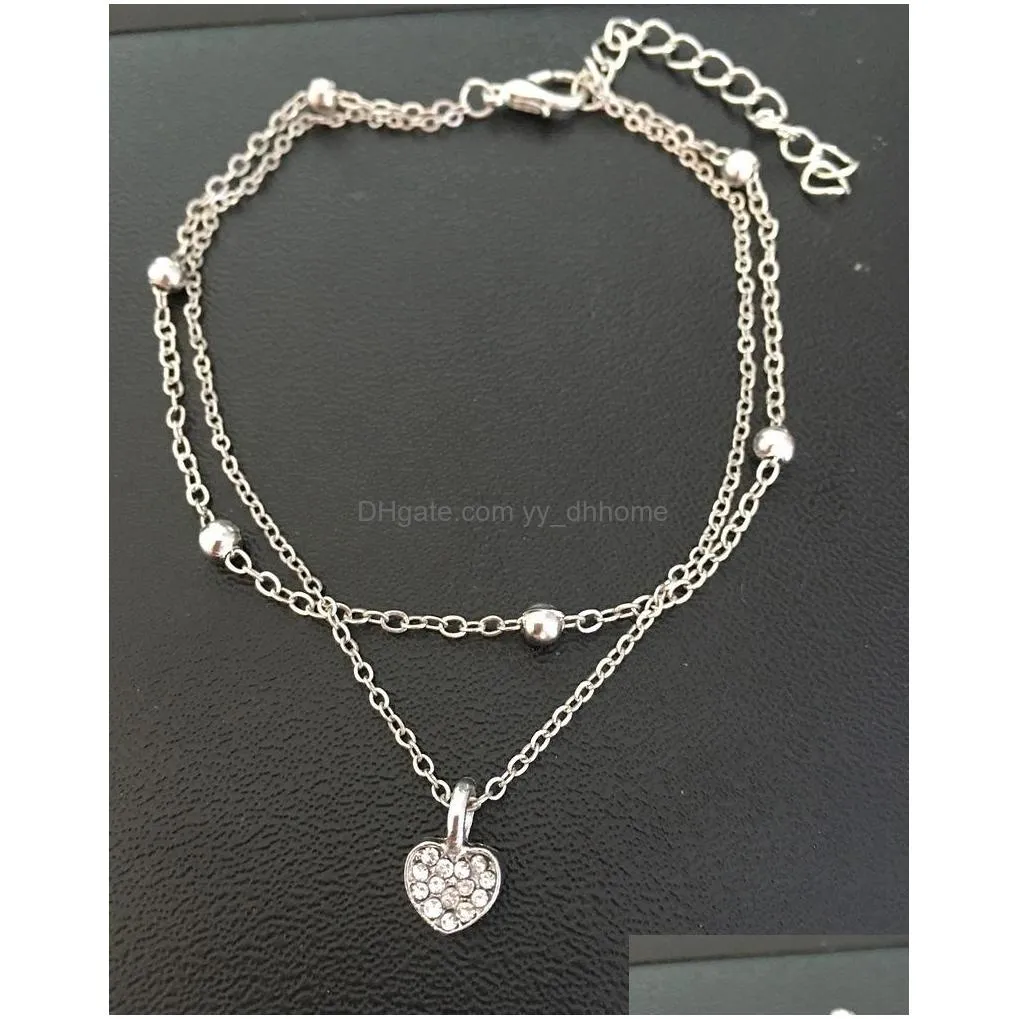 925 silver beach anklets bracelet womens multi layer love heart anklet summer holiday foot chain jewelry set