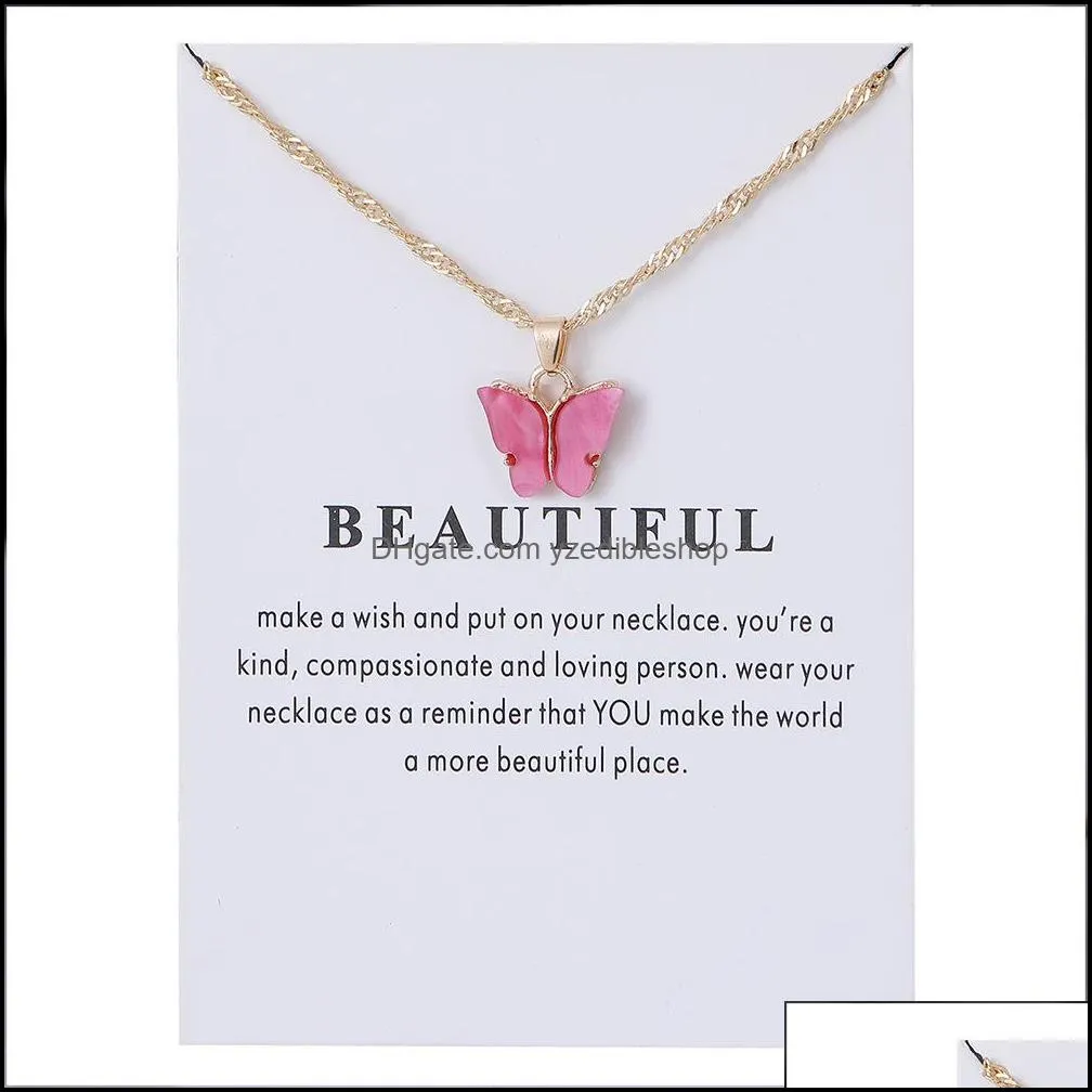 korean acrylic cute butterfly pendant necklace for women sweet animal statement necklace jewelry with gifts card