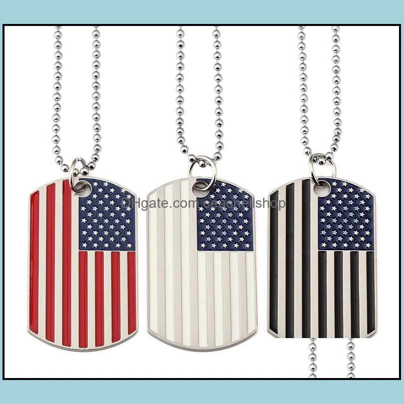 hip hop american national flag pendant necklaces men s square usa military card charm bead chain for women rapper fashion jewelry