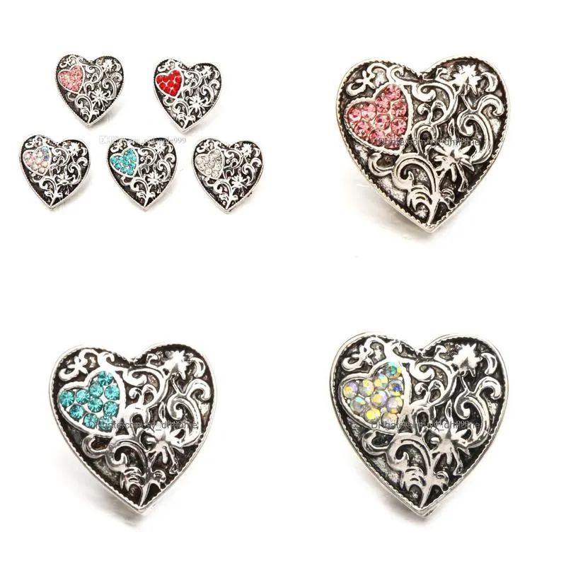 fashion crystal heart 18mm snap button jewelry vintage flower engraved noosa chunks diy ginger snap button charms bracelet necklace