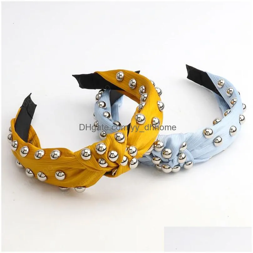 fashion girls headband steel ball inlaid solid color hair bands ladies knotted headbands hair accessori